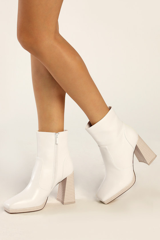 Konnie White Platform Square-Toe Mid-Calf Boots 2