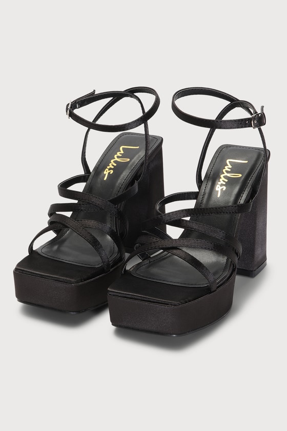 Black Heels - Satin Heels - Ankle Strap Heels - Platform Heels - Lulus
