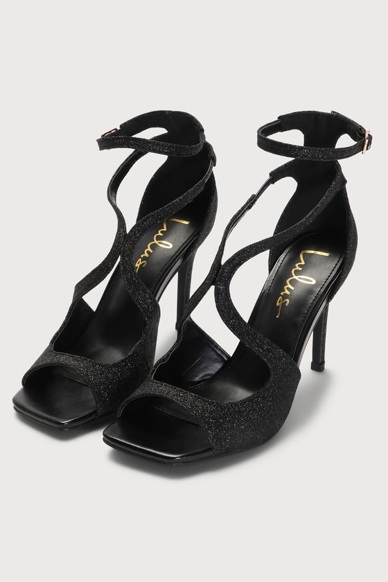 Black Glitter Texture Platform Heels | Shoes | PrettyLittleThing