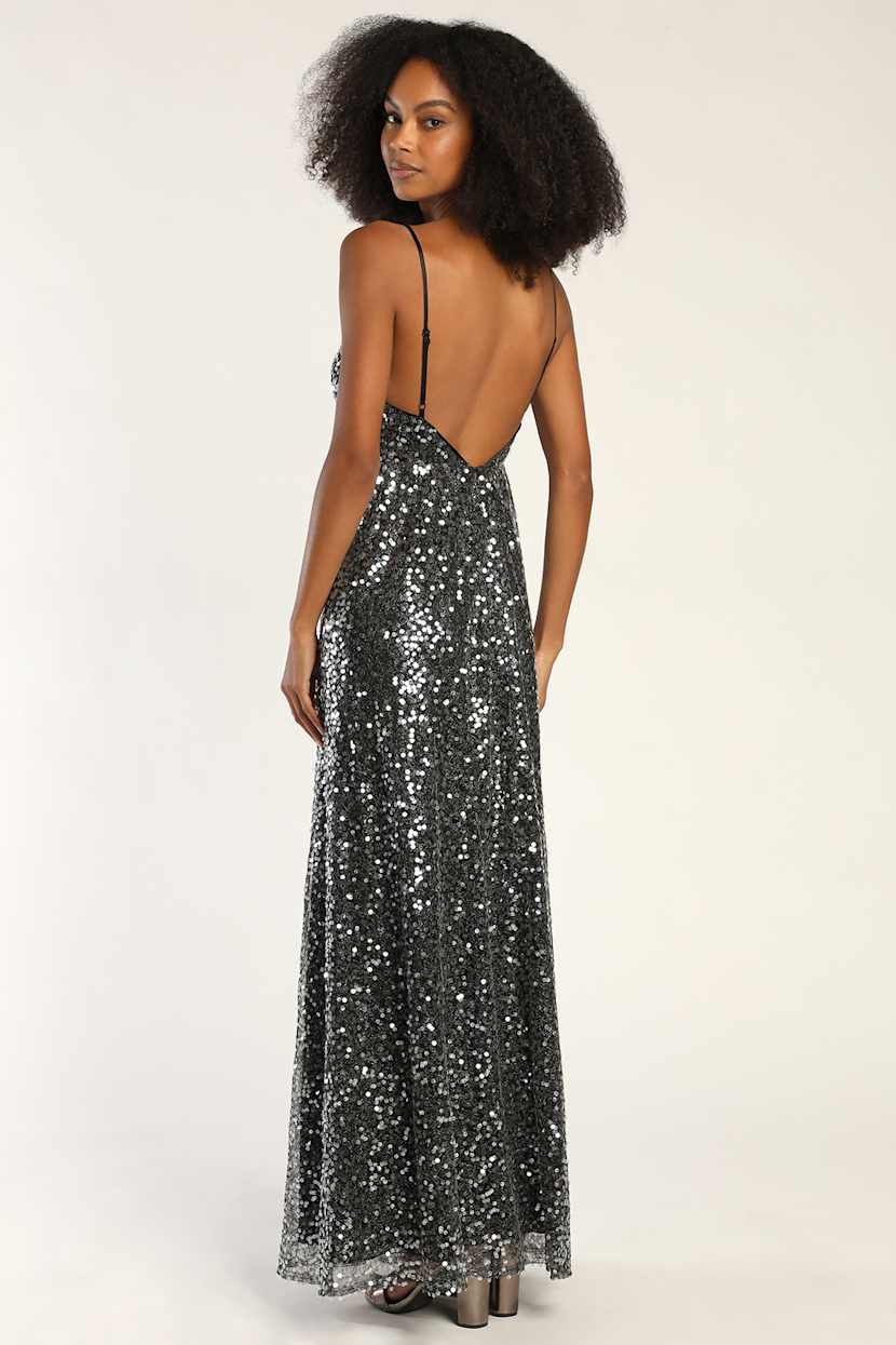 Silver and Black Dress - Sequin Maxi Dress - Sequin Gown - Lulus