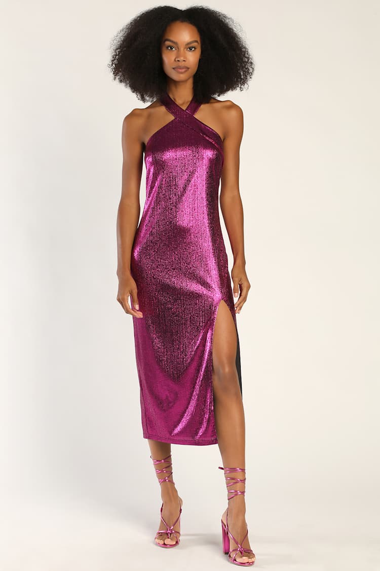 knee length dresses for ladies Petal Pink Metallic Midi Dress  Cynthia Elliot Boutique
