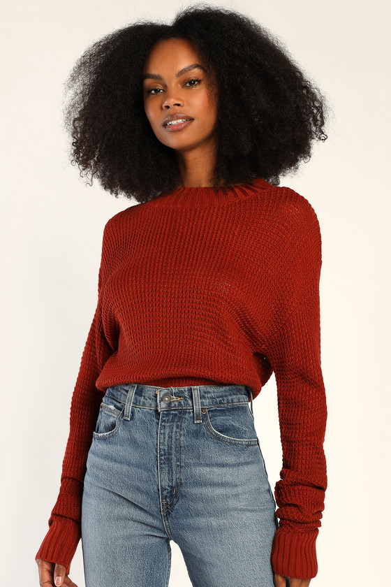 Campfire Cozy Brick Red Cropped Sweater
