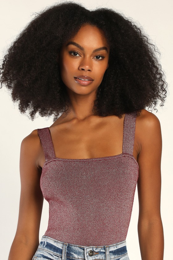Burgundy Knit Bodysuit - Lurex Knit Bodysuit - Knit Bodysuit - Lulus