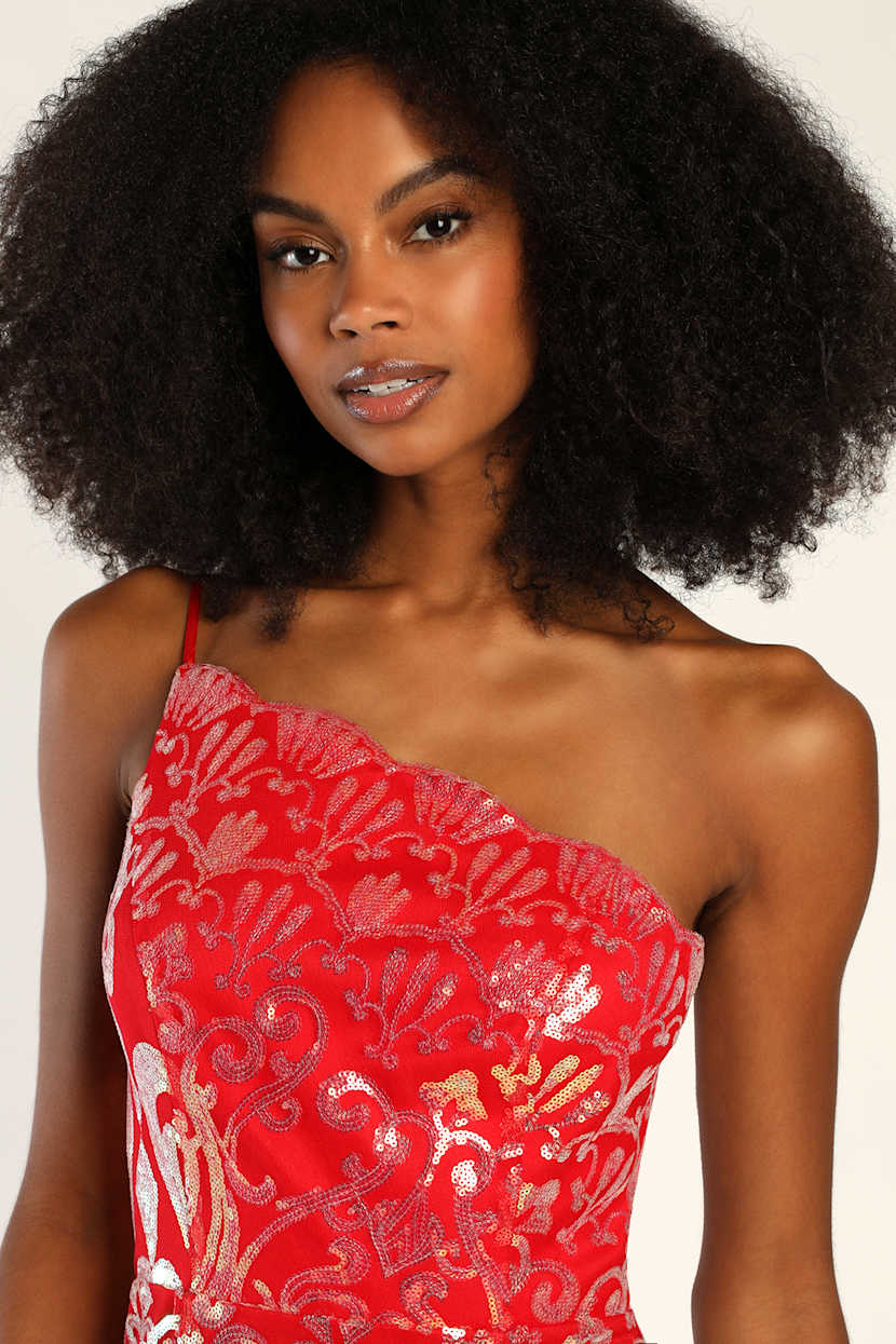 red iridescent dress Jovani Tight Red Sequin Prom Dress 22845