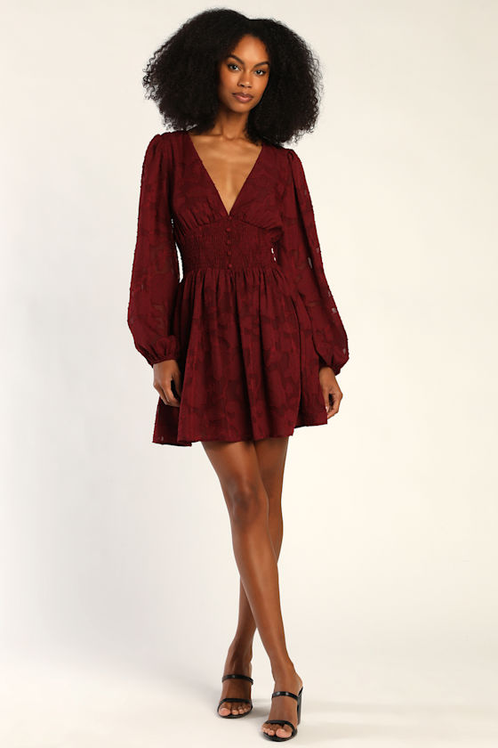 Tomorrow and Always Burgundy Burnout Floral Mini Dress 3