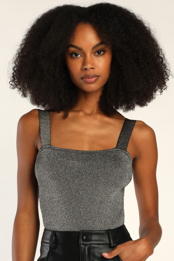 Easily Iconic Black and Silver Knit Bodysuit