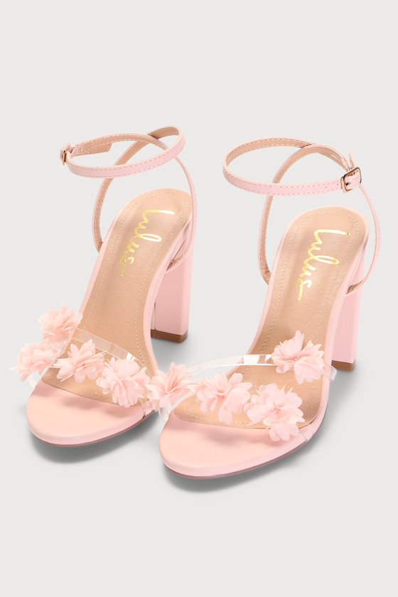 Blush Ankle Strap Heels Floral High Heels Vinyl High Heels Lulus