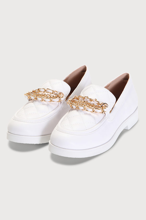 Cute White Loafers Flatform Loafers Gold Chain Loafers Lulus