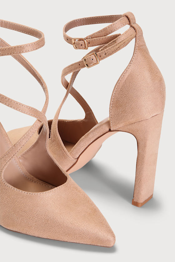 Fernany Light Nude Suede Pointed-Toe Ankle Strap Pumps 2