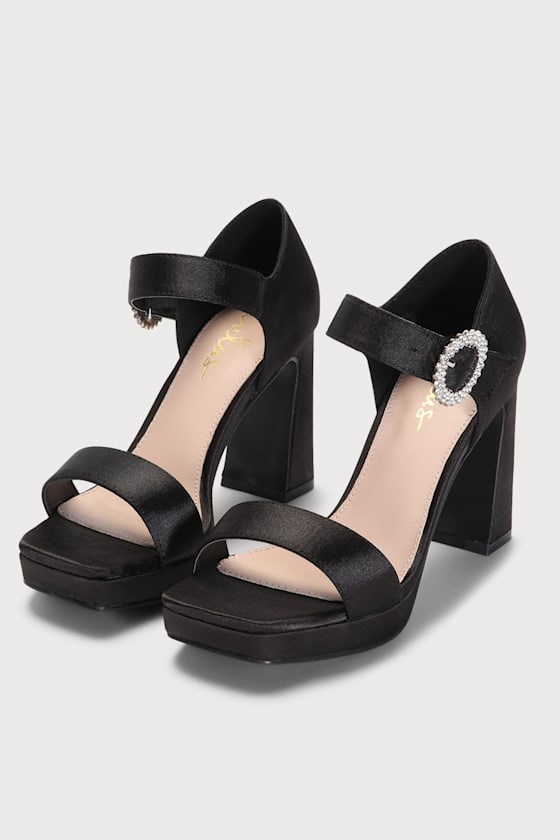 Chic Black Ankle Strap Heels Rhinestone Heels Satin Heels Lulus