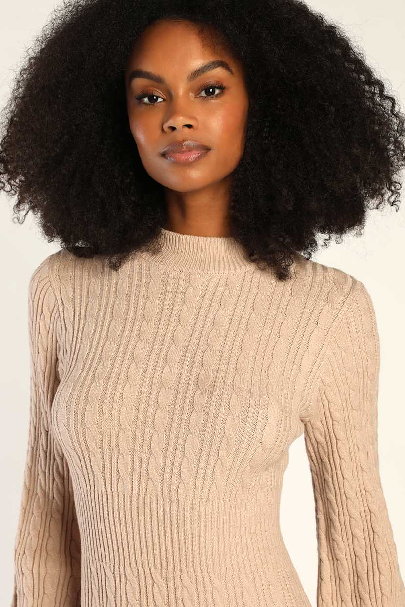 beige cable knit sweater dress Catalina Cable Knit Sweater Dress L Beige by Lane 201