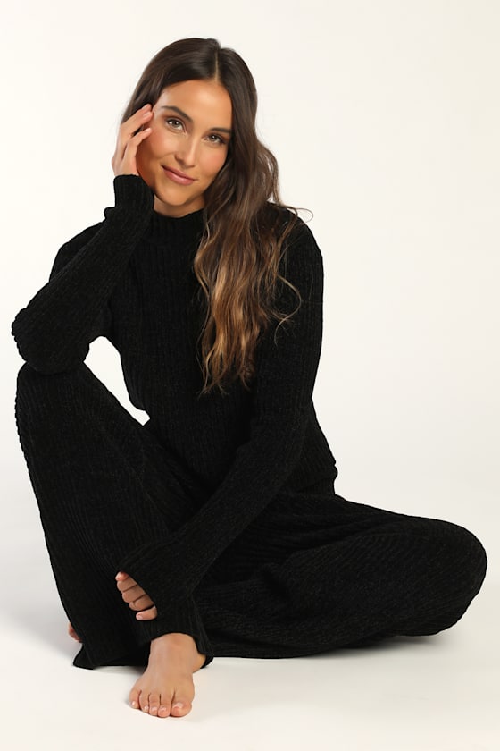 Oversized Mock Neck Raw Seam Chenille Sweater