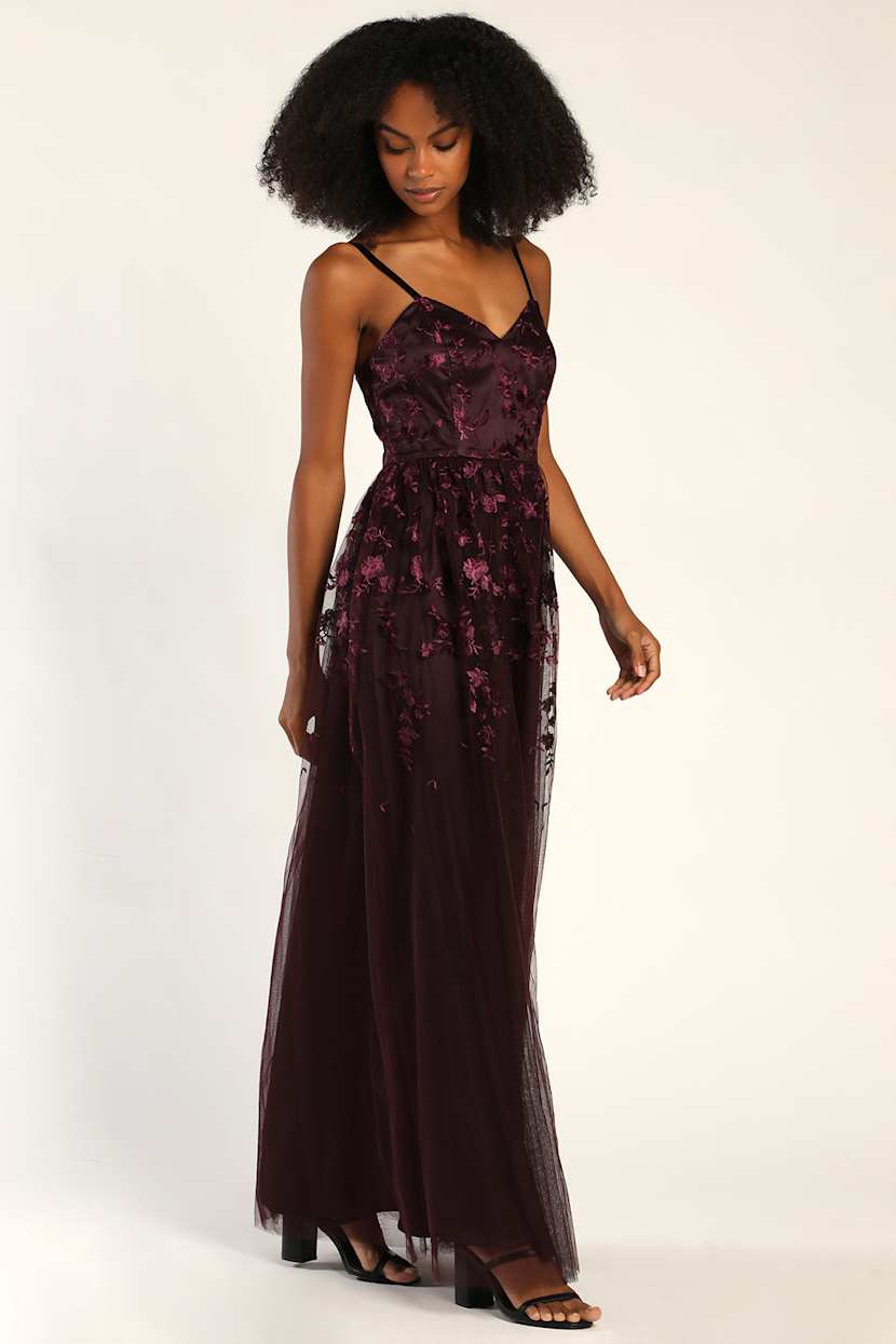 green emerald velvet dress Lavender Floral Embroidered Long Sleeve Wedding Dress Lavender / Floor Length / US6 main image 0