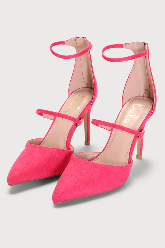 Lovelee Pink Suede Pointed-Toe Ankle Strap Pumps 2