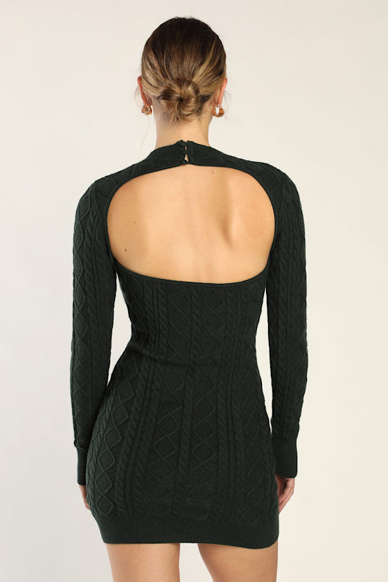 Love You Sweater Hunter Green Cable Knit Backless Sweater Dress 6