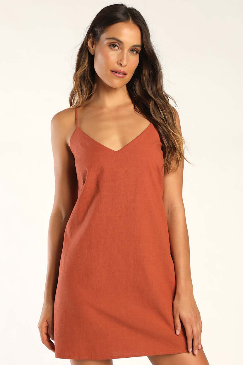 open lace back dress Rust Orange Contrast Printed Tier Long Dress – TJORI main image 0
