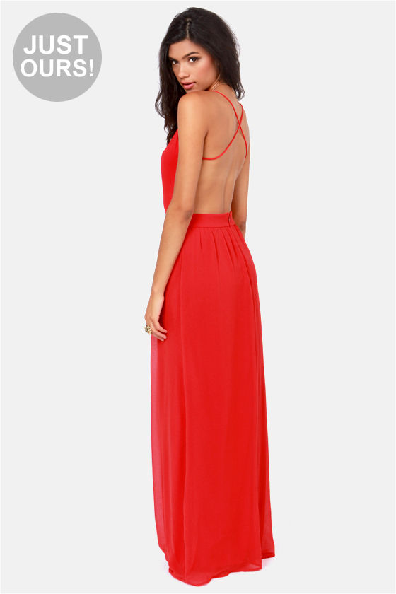 red backless ball gown
