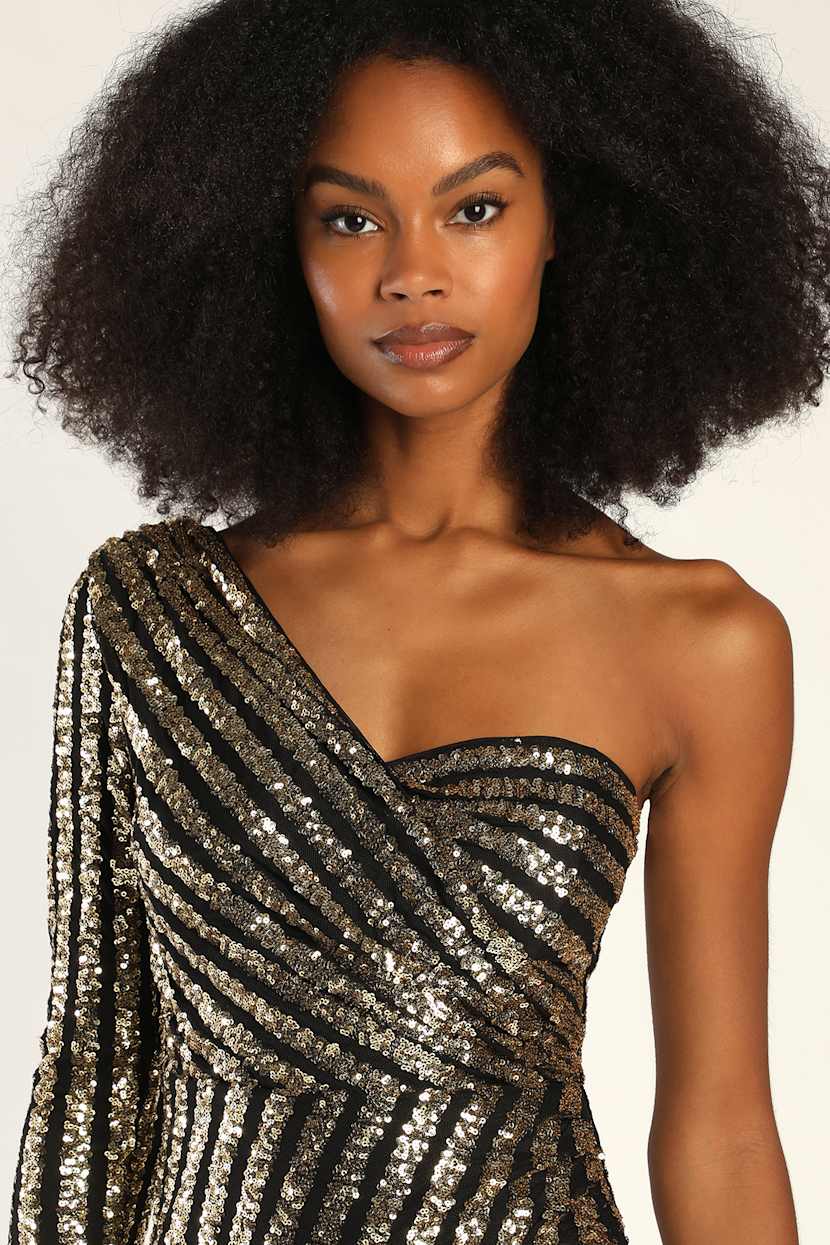 Gold Sequin Dress - Tulip Dress - One-Shoulder Sequin Dress - Lulus