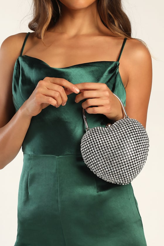 Belle Silver Rhinestone Heart-Shaped Mini Handbag 1