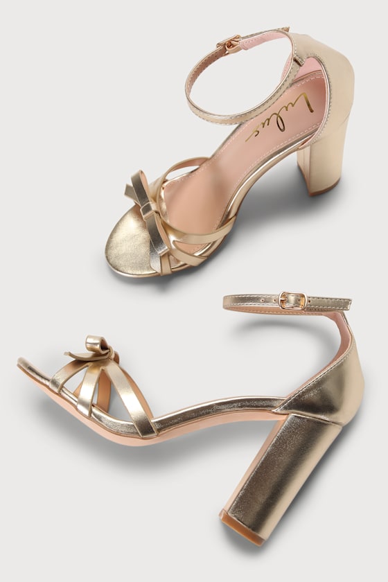 Bowden Gold Bow Ankle Strap High Heel Sandals 4