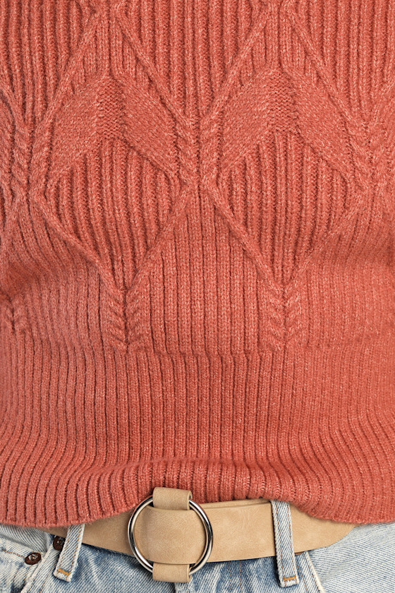 Snow Day Romance Terracotta Cable Knit Cropped Sweater - thumbnail 4