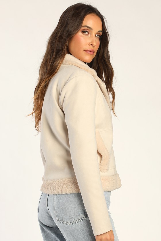 Ivory Suede Aviator Jacket - Faux Suede Jacket - Aviator Jacket - Lulus