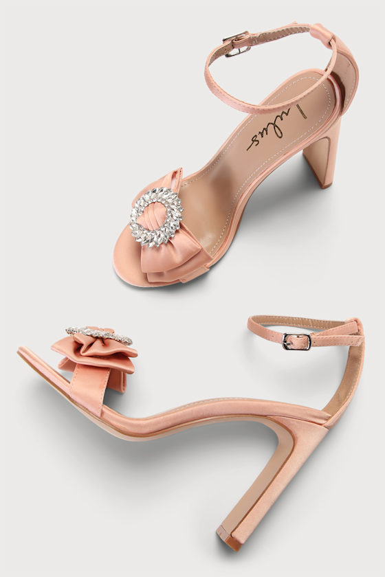 Genesisy Champagne Satin Rhinestone High Heel Sandals 4