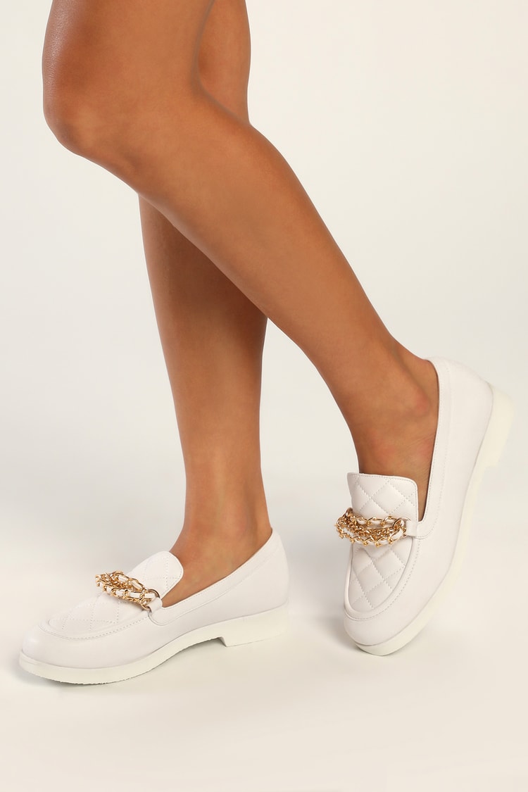 White Loafers - Flatform Loafers Gold Chain Loafers - Lulus