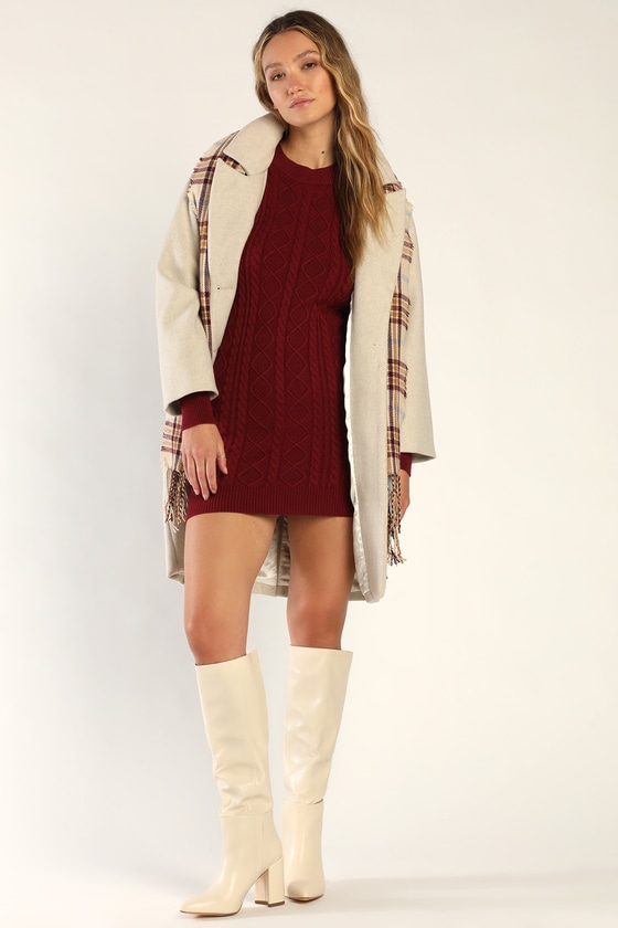 Lulus Love You Sweater Burgundy Cable Knit Backless Sweater Dress