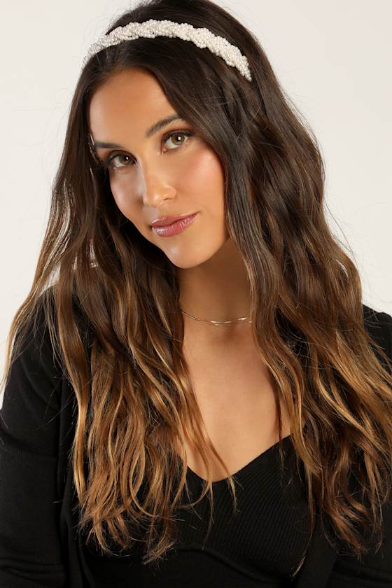 Precious and Prized Gold Pearl Braided Headband 1