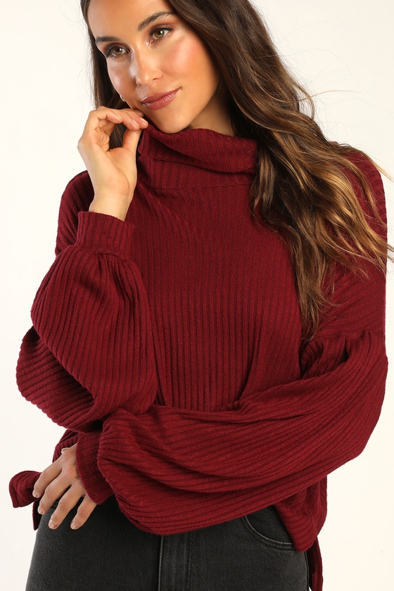 Ribbed Pullover Sweater - Burgundy Sweater - Turtleneck Sweater - Lulus