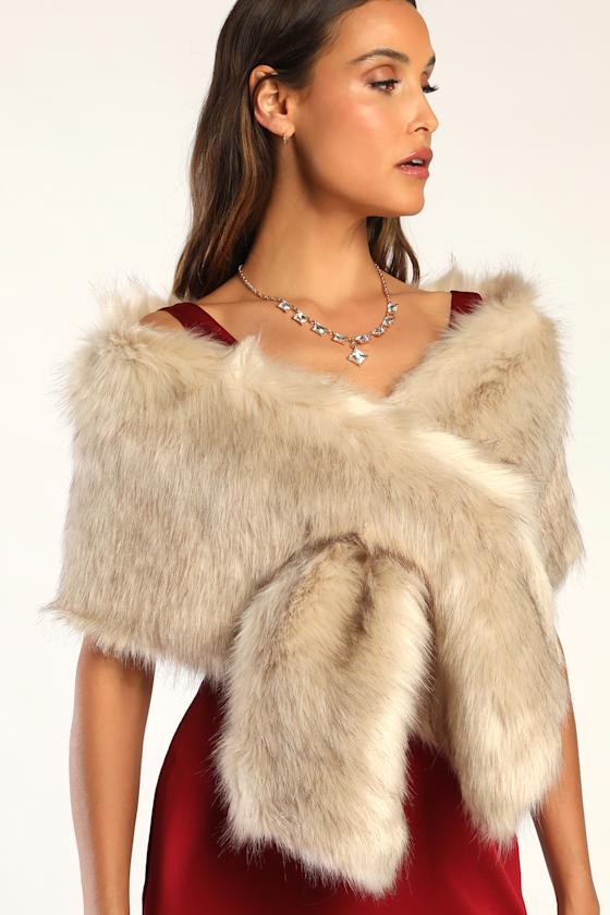 Elegant Snuggle Beige Faux Fur Stole 1