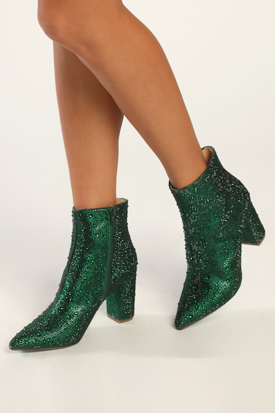 Cady Emerald Rhinestone Ankle Booties 1