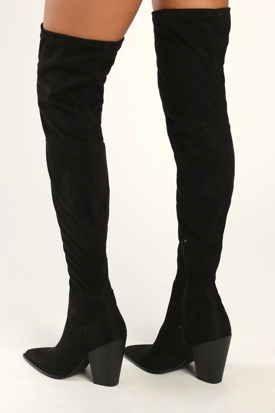 Black Boots - Over the Knee Boots - Faux Suede Boots - Lulus