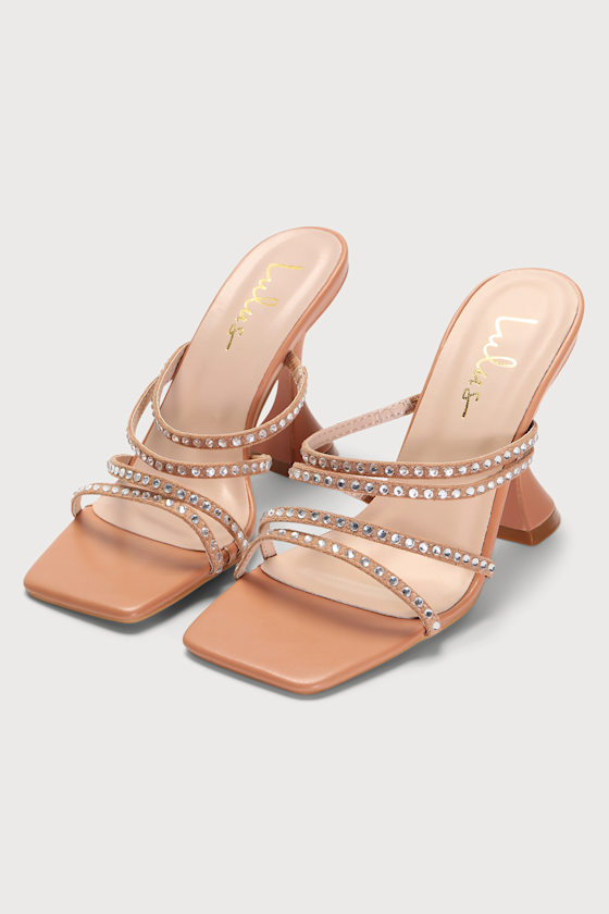Carlotta Light Nude Rhinestone High Heel Slide Sandals 3