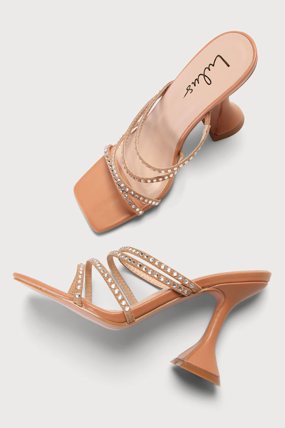 Carlotta Light Nude Rhinestone High Heel Slide Sandals 4