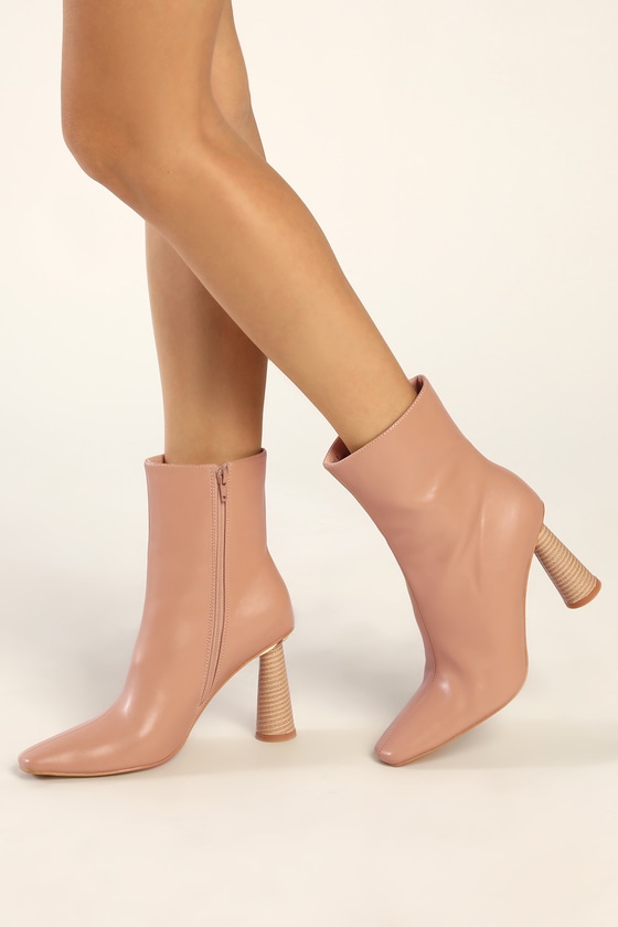 Gordo Light Nude Square-Toe Mid-Calf Boots