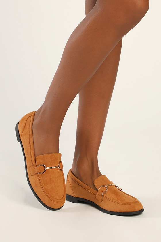 Lulus Wooday Cognac Suede Chain Loafers In Brown