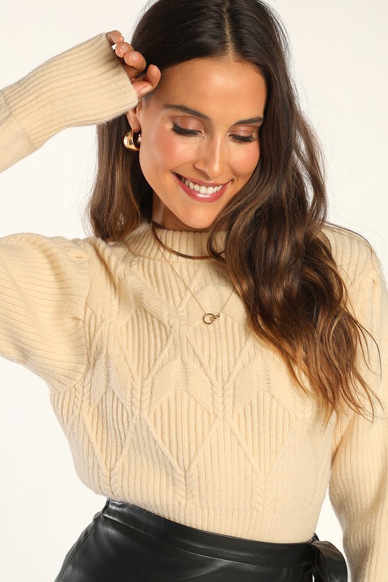 Cream Cable Knit Sweater Cropped Sweater Pullover Lulus