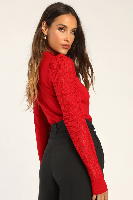 Red lace sweater sales