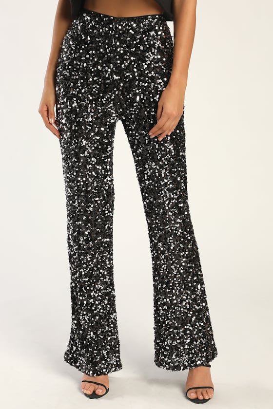 Glamorous Allure Black and Silver Sequin Sequin Flare Pants 4