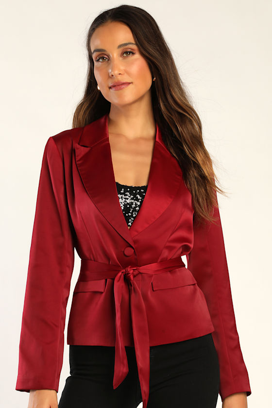 Wine Red Blazer Satin Blazer Office Blazer Lulus