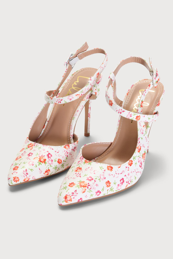 Lulus Jenlove White Multi Floral Pointed-toe Pumps