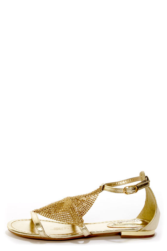 Dior 01 Gold Chain Mail T-Strap Sandals - $26.00 - Lulus