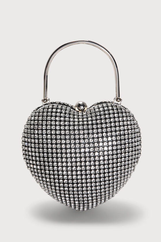 Belle Silver Rhinestone Heart-Shaped Mini Handbag 2