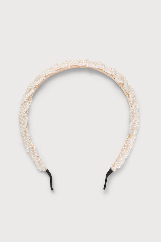Precious and Prized Gold Pearl Braided Headband 3