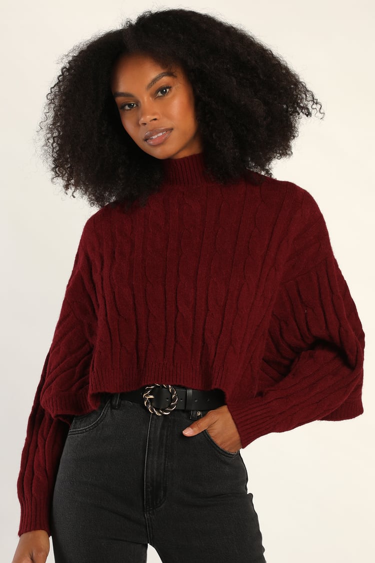 Burgundy Cable Knit Sweater - Cropped Sweater - Boxy Sweater - Lulus