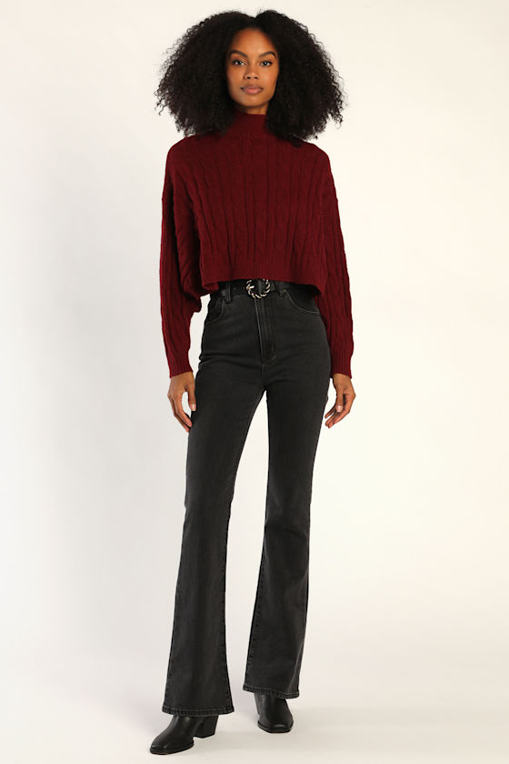 Burgundy Cable Knit Sweater - Cropped Sweater - Boxy Sweater - Lulus