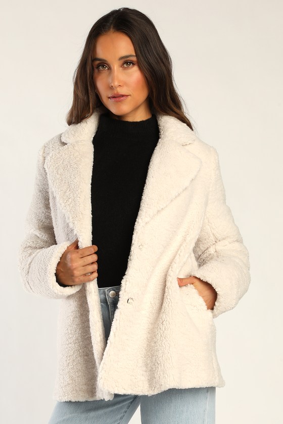 Ivory Teddy Jacket - Fuzzy Jacket - Collared Jacket - Lulus