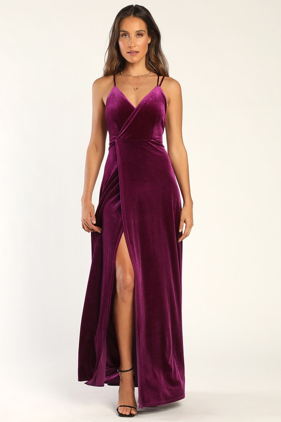 Jacinda Plum Purple Velvet Wrap Maxi Dress | lupon.gov.ph
